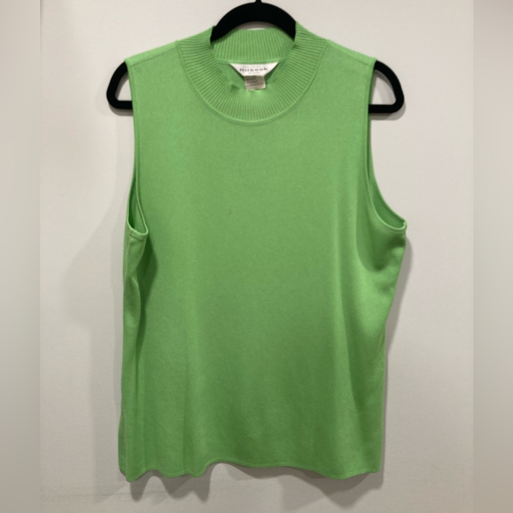 EXCLUSIVELY MISOOK KELLY GREEN HIGH MOCK NECK KNIT SLEEVELESS SHELL TANK TOP 1X